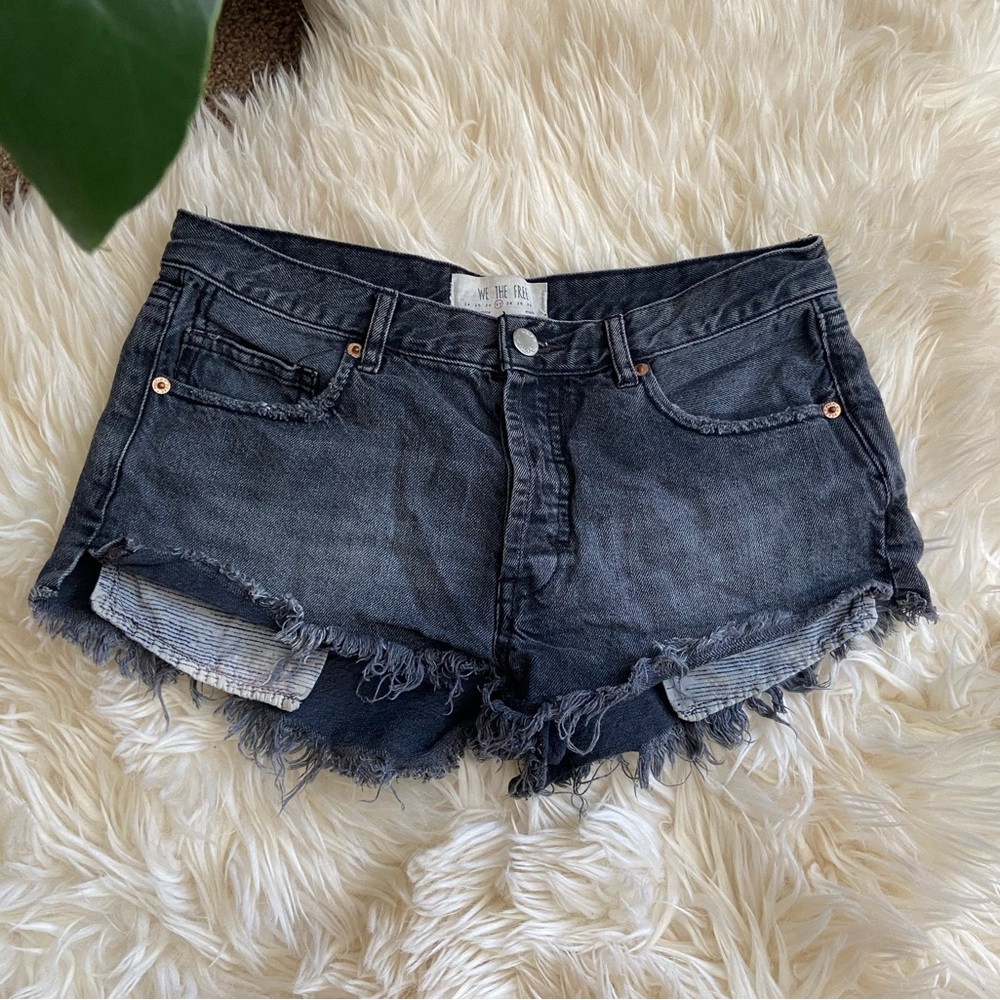 Free People We the Free Black/Gray wash high waisted denim shorts